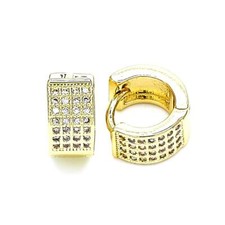 14K GOLD PLATED TINY HUGGIE HOOP EARRING W/ 4 ROWS OF WHITE MICROPAVE CZ LM284