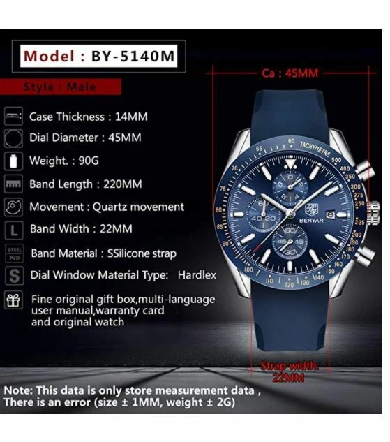 NEW BENYAR Men s Chronograph Quartz Movement 30M Waterproof Watch