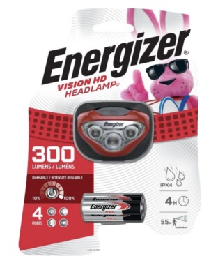 Energizer Vision HD Headlamp, 4 Modes, 300 Lumens, Includes Batteries