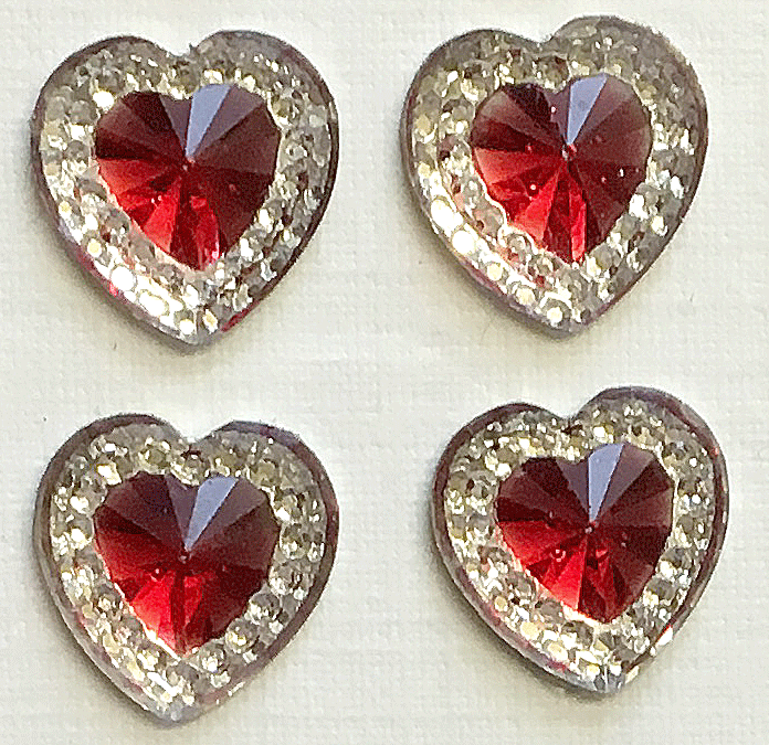 80 x Self Adhesive Clear Heart Gems With Red Center Rhinestone Acrylic  Crystals Diamante Embellishments