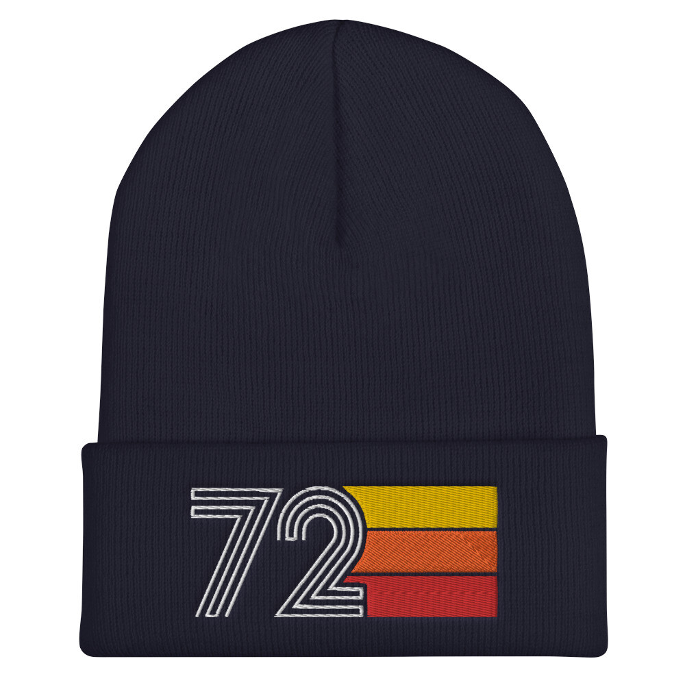 72 1972 Vintage Retro Embroidered Cuffed Beanie Hat - 50th