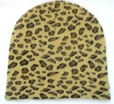 Tan Beige Black Spots Leopard Print Winter Knitted Skull Beanie Ski Cap-New!