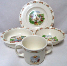 Royal Doulton Bunnykins English Bone China Child Dish Set 4 plate bowls mug Vtg