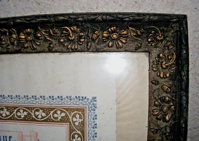 Cadre XIXème bois doré 55 X 42 Feuil 50 X 36+verre, daté 1893 - Photo 1/4
