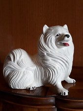 Statua Ceramica Porcellana Volpino Cane Bianca Italia Vintage 