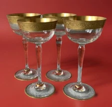 Tiffin Franciscan Minton Optic Gold Encrusted Champagne Sherbet Glasses Set Of 4