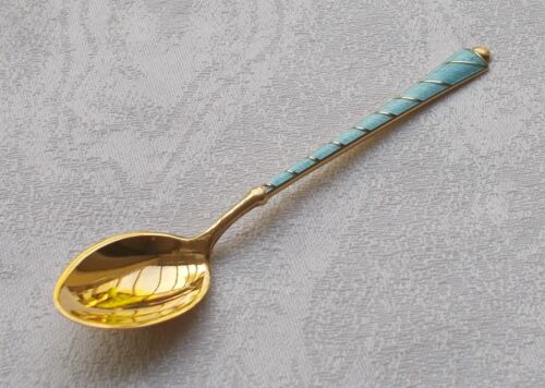 Rare Espresso Spoon 925 Sterling Silver Enamel from Denmark, Blue