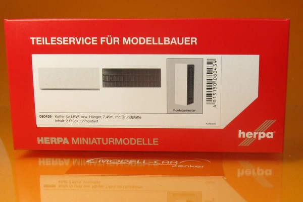 Herpa 080439 Koffer Mit Grundplatte (7,45M) Inhalt: 2 StüCk Lkw 1:87 Neu-image