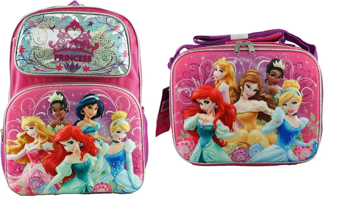 Disney Princesses Girls School Princess Backpack Lunch box Book Bag Kids  Gift