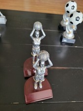 2 Silver Female Girls Basketball Statue Trophy Resin Shooting 8" Lot Of 2