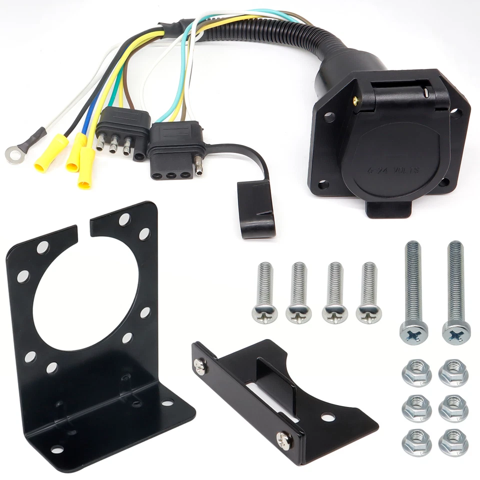 4 Flat to 7 Way Trailer Tow RV Blade 4-Way Plug Connector Adapter Wiring Harness Foto 3 de 4