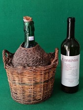 ANTICA DAMIGIANA BOTTIGLIA FIASCO IMPAGLIATA IN VETRO VERDE 3 LT VINTAGE. CQ47