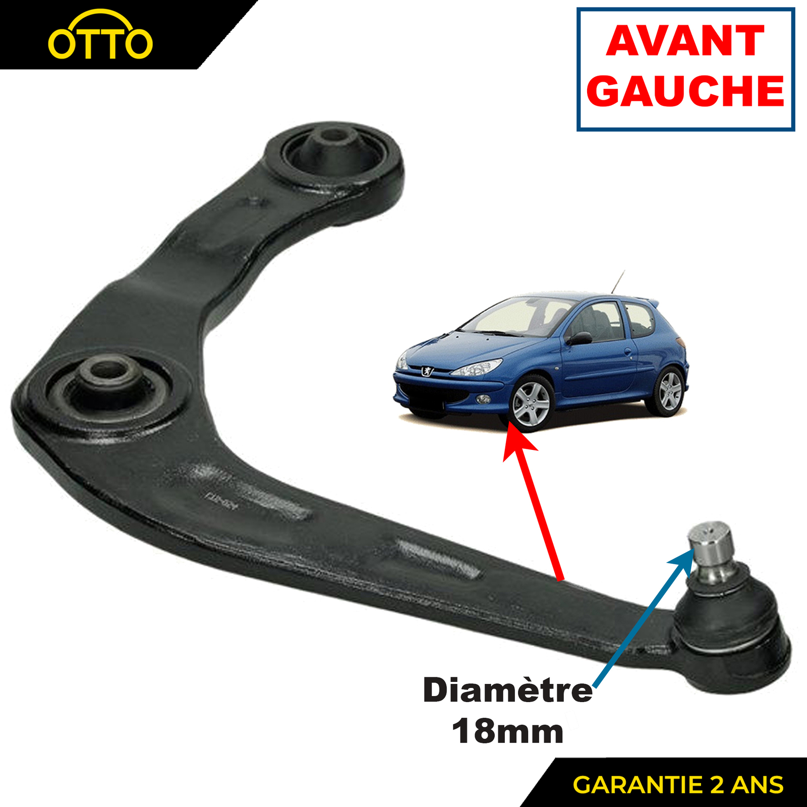 Triangle inférieur avant gauche Peugeot 206 pour contrôle technique