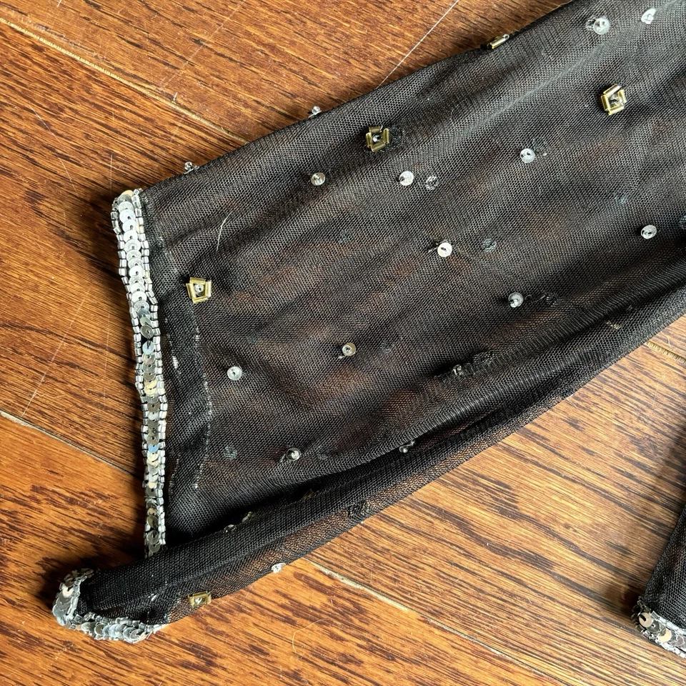 Bolero de Colección Y2K Malla Cuentas Mujeres Talla M Negro Lentejuelas Mangas Campana Fairycore Foto 4 de 4