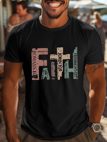 Men's Casual Round Neck T-shirt With Inspirational Bible Scripture Print, Regula - Picture 2 of 4