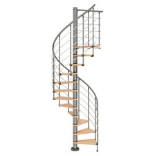 DOLLE Oslo Spindeltreppe Ø120/140/160 cm Buche/Eiche weiß/grau Metallgeländer