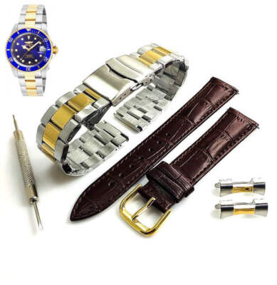 Pack of 2 Steel and Leather Replacement Watch Band Fits Invicta Pro Diver 17045