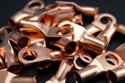 COPPER BATTERY LUGS RING TERMINALS #10 1/4 5/16 3/8 1/2 CRIMP SOLDER AWG LOT
