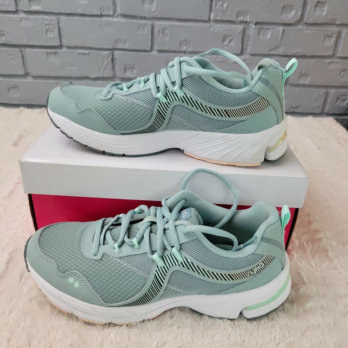 Ryka Mesh Intrigue Lace-Up Memory Foam Sneakers Green Mist