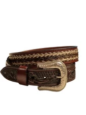 Hand Tooled Western Brown Leather Belt With Horsehair Belts Handtooled