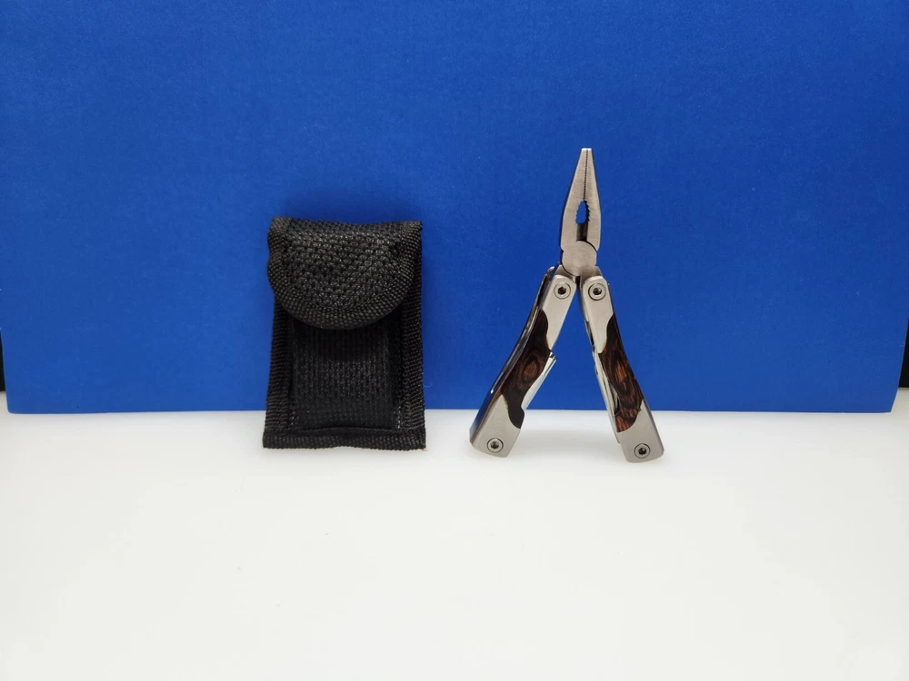 Multi Tool Pliers Saw Screwdriver More Black Nylon Sheath Woodgrain Smaller