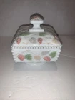 WESTMORELAND Vintage Grape Pattern MILK GLASS FOOTED CANDY DISH with lid Painted