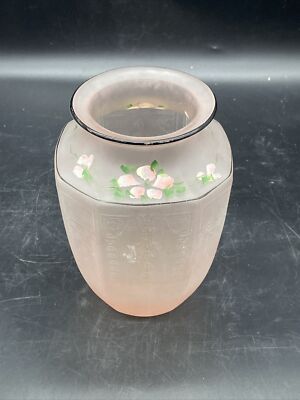 VTG antique pink frosted satin artglass hand painted vase