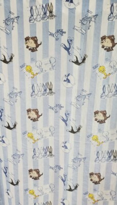 1996 The Bibb Company Warner Bros Full Fitted Sheet Blue Stripe Drawing Comics 