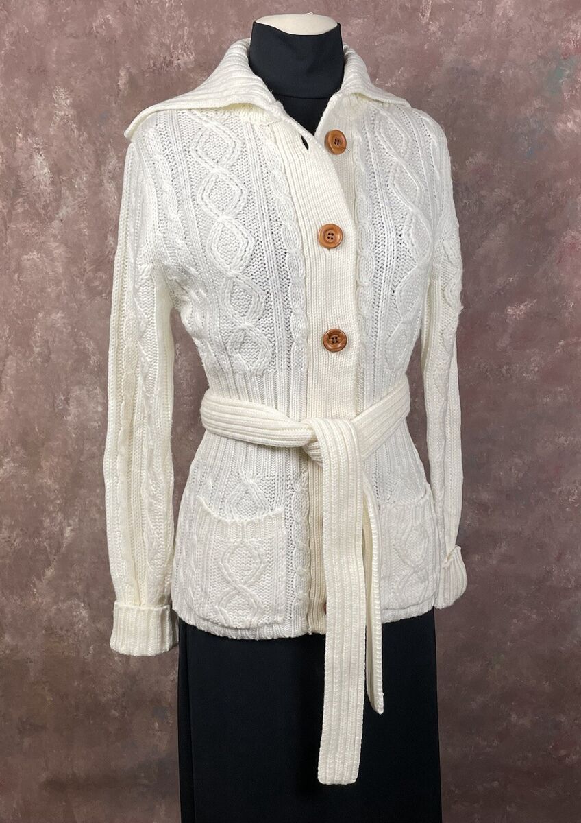 Long Belted Cardigan Vintage 1970s Ivory Long Sweater Jacket Long Belted Cardigan Vintage 1970s Ivory Long Sweater Jacket