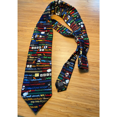 VTG Men's Necktie Y2K Computer Cyber Geek 100% Silk