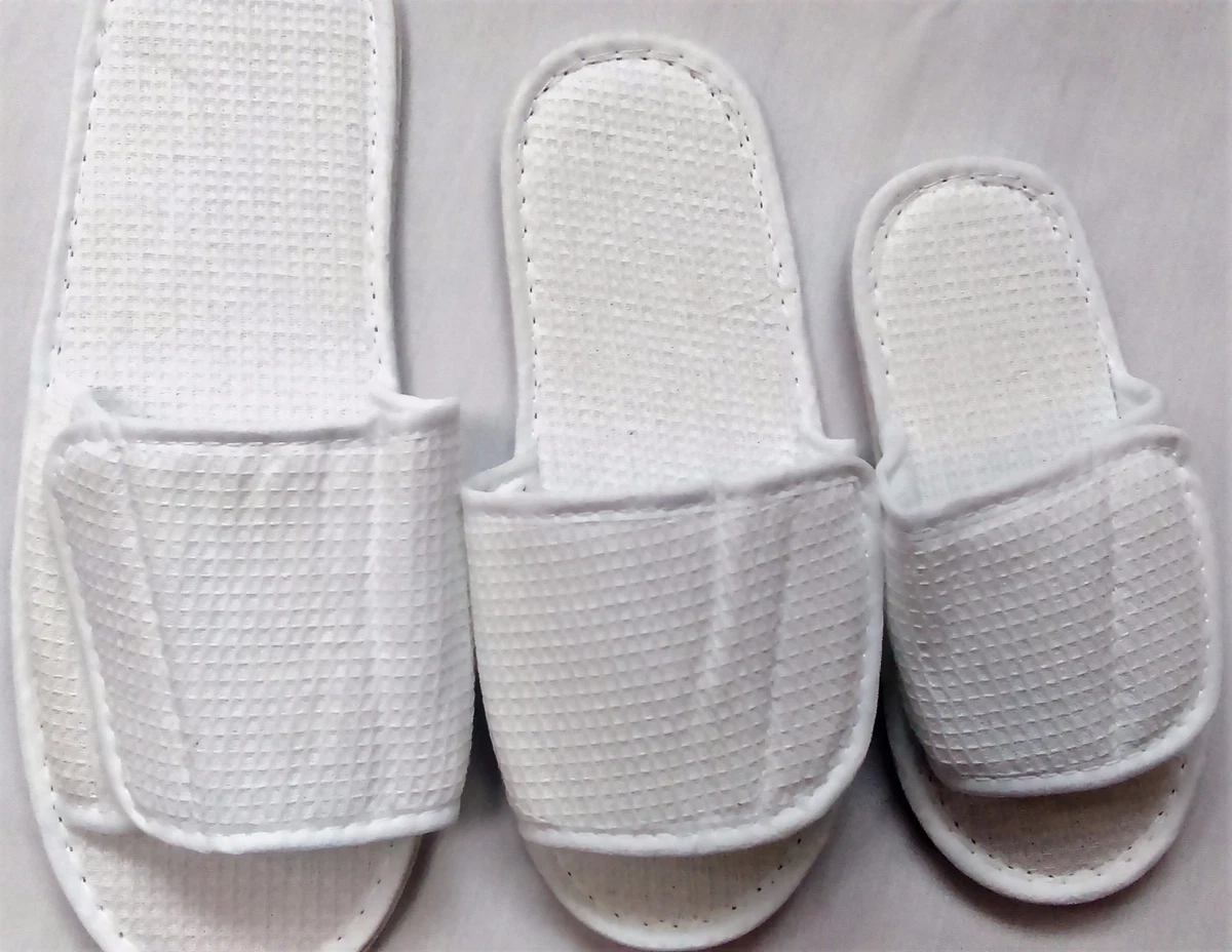 WHITE OPEN TOE HOTEL SPA SLIPPERS WITH VALCRO FASTENING 3 | eBay