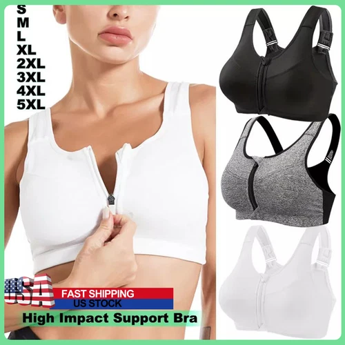 Women's Zipper Front Closure Sports Bra Racerback Yoga Bra with Removable Pads - Picture 1 of 29
