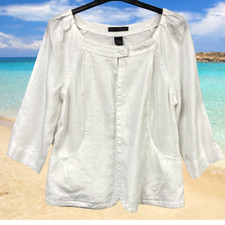 Grace Elements Pure Linen Jacket Blazer Uk 14 White Lightweight 3/4 Sleeve 818