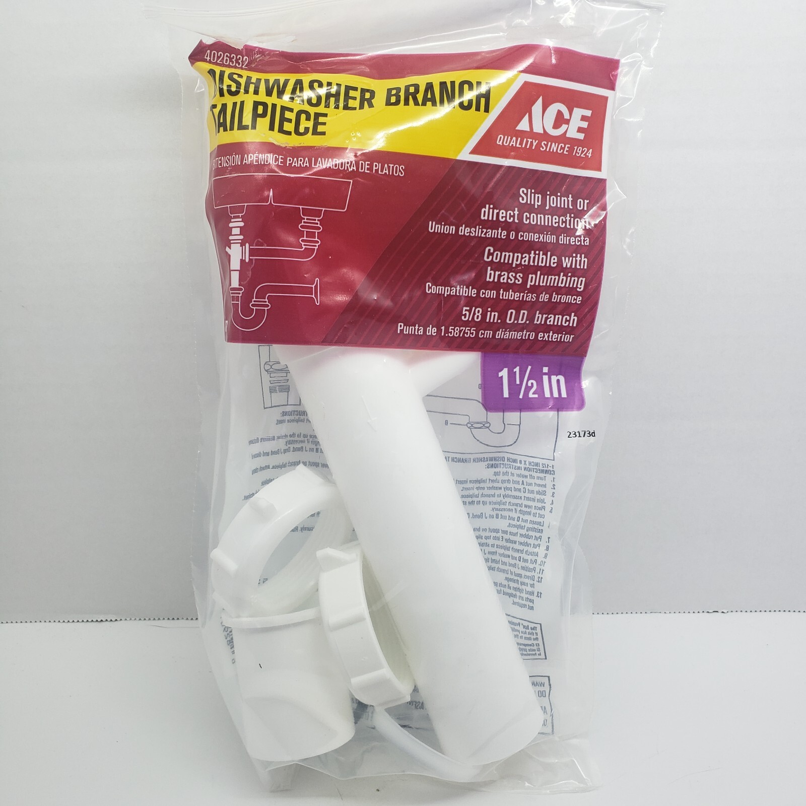 ACE Dishwasher Branch Tailpiece Slip Joint or Direct Connect 11/2