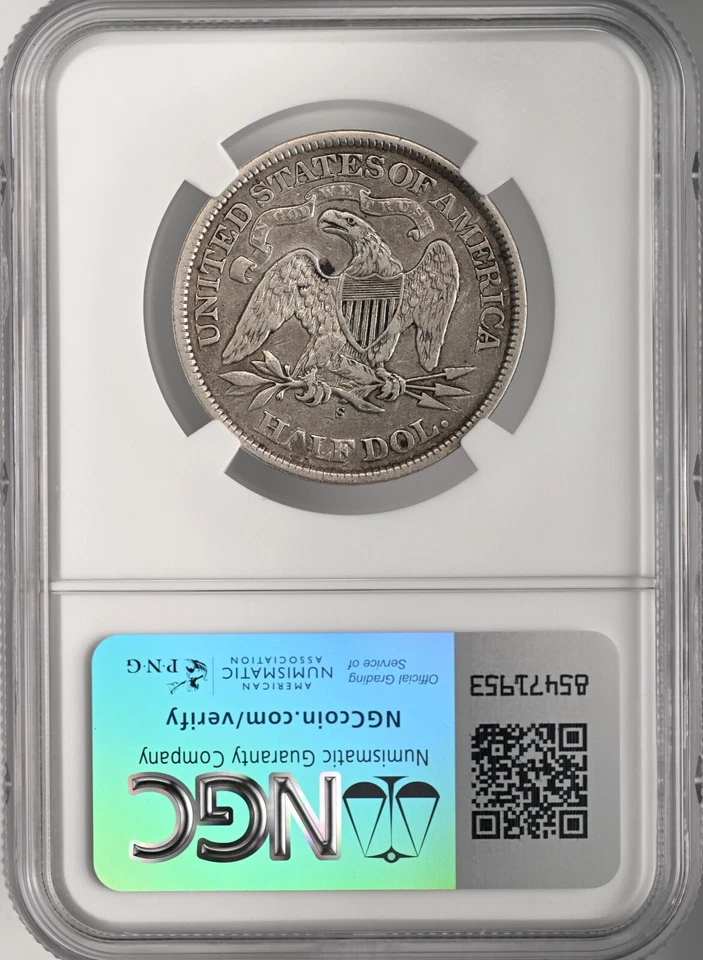 Medio dólar sentado Liberty 1868-S 50C NGC XF detalles "daños de rev" #6902946-041 Foto 4 de 4