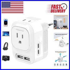 Compact Voltage Converter with 2 USB A  C Ports for European Travel Efficiency