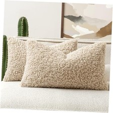 Faux Fur Throw Pillow Covers 20x12 Inch Set of 2 20" x 12" Pack of 2 Oatmeal