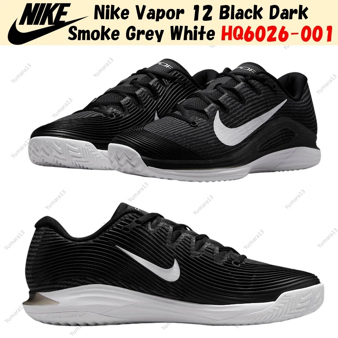 NikeCourt Air Zoom Vapor 12 Clay Black White for Sale