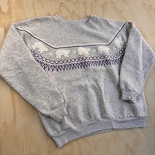 Vintage 90s Hanes Sweatshirt Mens Medium Gray Alaska Polar Bear Fleece Crewneck