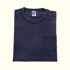 RUSSELL ATHLETIC VTG 90s USA MADE RETRO POCKET COTTON T SHIRT BLANK BLUE SZ 2XL
