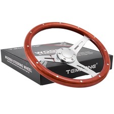 380mm 15 6 Hole Chrome Dark Steering Wheel Real Wood Riveted Grip W Horn