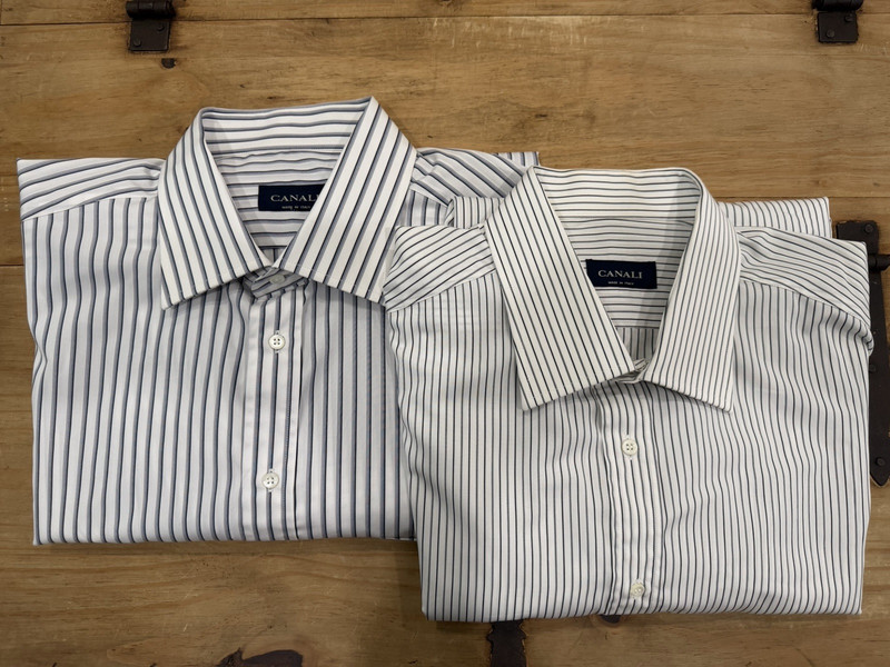 EUC Lot 2 Canali Dress Shirt Italy Men's 46 18 Long Sleeve Blue Black Stripe