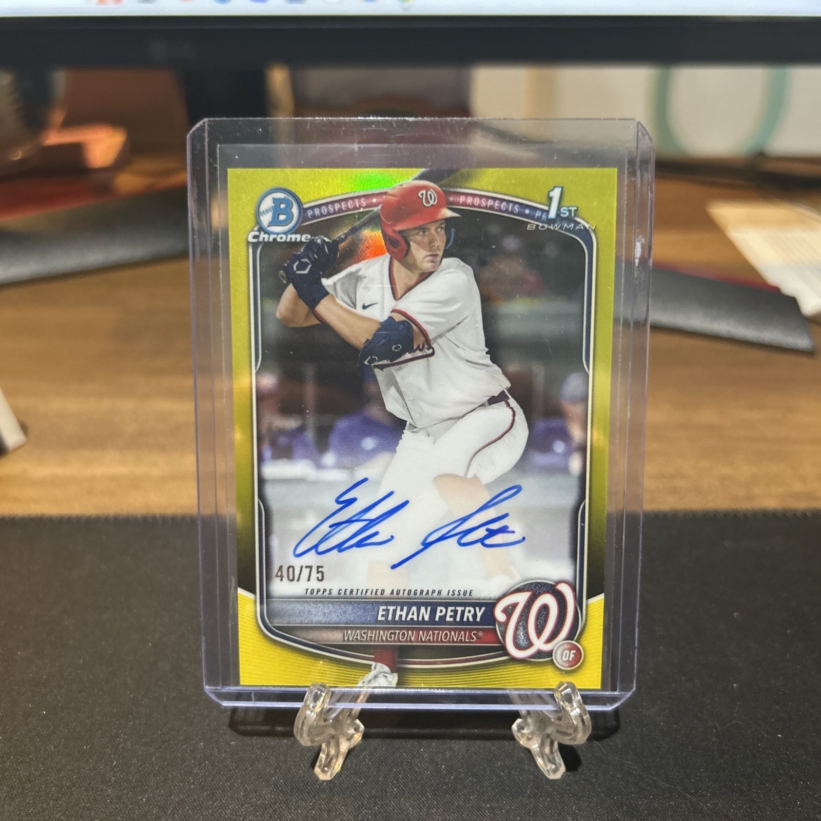Ethan Petry 2025 Bowman Draft Chrome Auto Yellow Refractor 1st #/75 Nationals