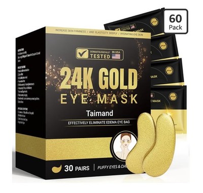 24K Gold Eye Mask 30 Pairs Collagen Under Eye Patches Puffy Eyes Dark Circles