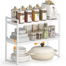 Expandable Kitchen Countertop Organizer, Stackable Cabinet Shelf Organizers, ...