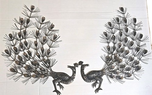 Vintage Metal Brown & Gold Large Peacock Wall Art Hanging Light Weight