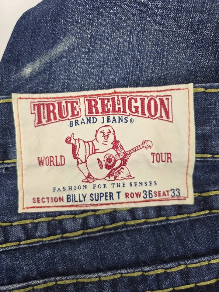 True Religion Men's Ricky Relaxed Straight Fit With Flap Blue Jeans Size 36x33 - Image 3 of 4