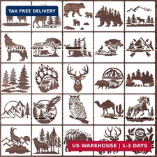 25 Pcs Forest Animal Stencils Wood Burning Stencils Bear Deer Wolf Wildlife Moun