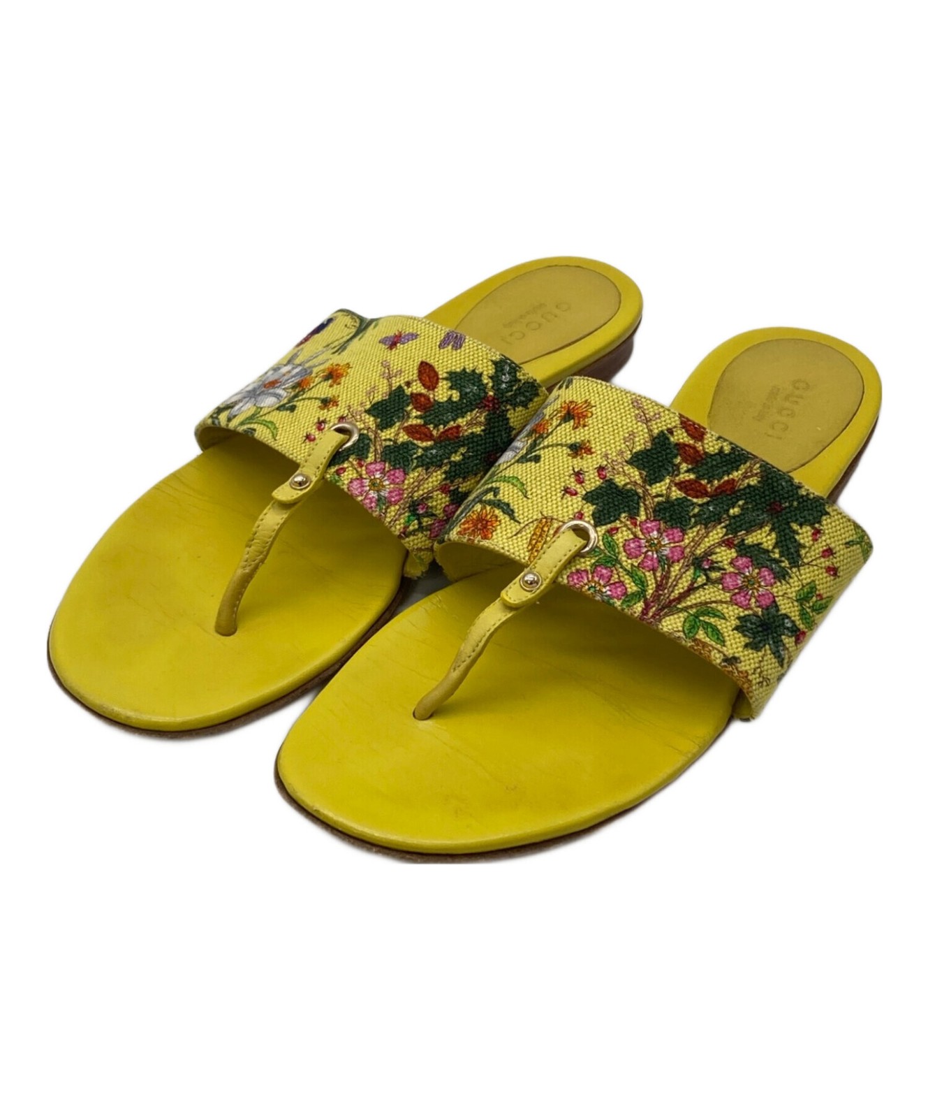 GUCCI Sandals Shoes Mule flora EU 37 US 7 Yellow Authentic