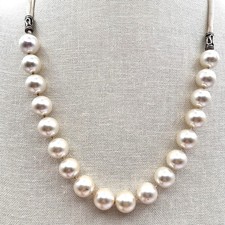 Vintage 80s Chunky Faux Pearl Statement Necklace White Cream Silver Tone Jewelry